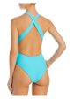 JADE SWIM Women s Aqua Ruched Crossback Straps Lined Plunging Neck Moderate Coverage Capri One Piece Swimsuit Online Hot Sale