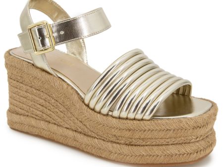 KENNETH COLE NEW YORK Womens Gold 2 Wedge Adjustable Ankle Strap Strappy Padded Shelby Open Toe Wedge Buckle Espadrille Shoes M For Sale