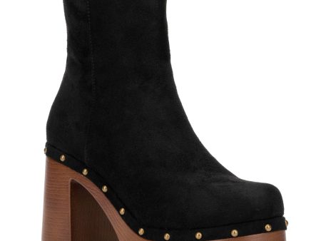 NEW YORK & CO Womens Black Cushioned Vanna Round Toe Stacked Heel Zip-Up Heeled Boots Online Sale