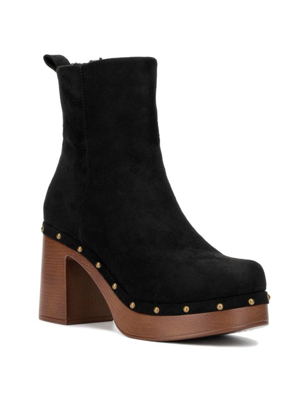 NEW YORK & CO Womens Black Cushioned Vanna Round Toe Stacked Heel Zip-Up Heeled Boots Online Sale