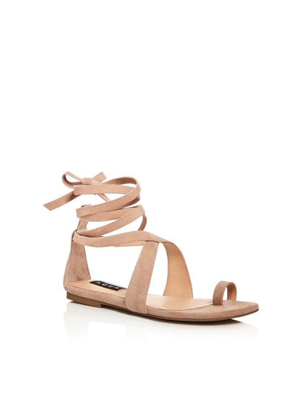 AQUA Womens Beige Crossover Strap Toe Strap Cushioned Helen Owen X Aqua Bay Open Toe Block Heel Lace-Up Leather Gladiator Sandals Shoes M Online