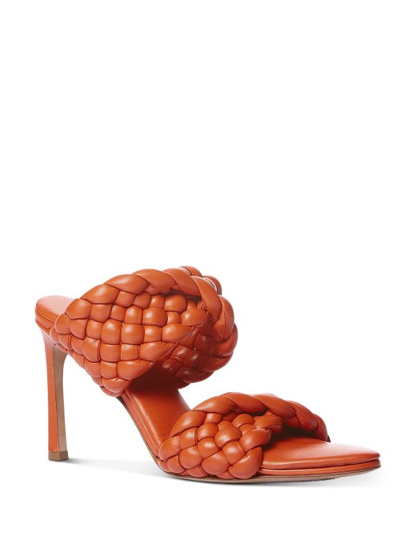 BOTTEGA VENETA Womens Orange Padded Woven Curve Almond Toe Stiletto Slip On Leather Heeled Mules Shoes Discount