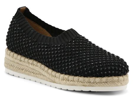 ADRIENNE VITTADINI SPORT Womens Black Stretch Knit 1  Platform Beaded Mesh Covering Cushioned Nicola Round Toe Wedge Slip On Espadrille Shoes M Online now