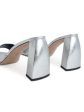 BY FAR Womens Silver Padded Metallic Michele Square Toe Sculpted Heel Slip On Leather Heeled Mules Shoes Fashion