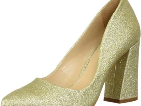 VINCE CAMUTO Womens Gold Padded Glitter Talise Pointed Toe Flare Slip On Dress Pumps Shoes M For Discount