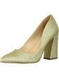 VINCE CAMUTO Womens Gold Padded Glitter Talise Pointed Toe Flare Slip On Dress Pumps Shoes M For Discount