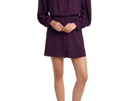 1. STATE Womens Purple Smocked Cuffed Long Sleeve Mock Neck Short Cocktail Shift Dress Online