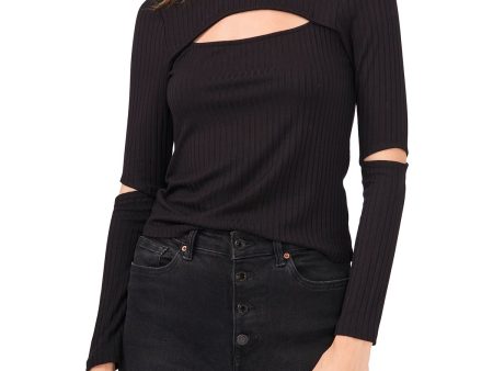 1. STATE Womens Black Stretch Cut Out Knit Long Sleeve Boat Neck Top Supply