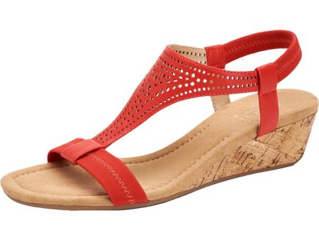 ALFANI Womens Red T-Strap Step Round Toe Wedge Slip On Slingback Sandal M Hot on Sale