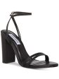 STEVE MADDEN Womens Black Ankle Strap Padded Candid Open Toe Block Heel Buckle Leather Dress Heeled M on Sale