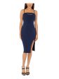 SPEECHLESS Womens Blue Stretch Cut Out Zippered Side Slit Spaghetti Strap Square Neck Below The Knee Party Body Con Dress Online