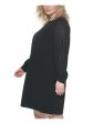 TOMMY HILFIGER Womens Black Zippered Sheer Pleated Long Sleeves Round Neck Above The Knee Wear To Work Shift Dress Discount