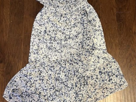 VINCE CAMUTO Womens Blue Smocked Lined Ruffled Sheer Floral Flutter Sleeve Off Shoulder Knee Length Hi-Lo Dress Online now