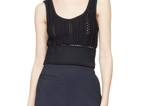 3.1 PHILLIP LIM Womens Black Stretch Ribbed Crochet Sleeveless Scoop Neck Tank Top Cheap