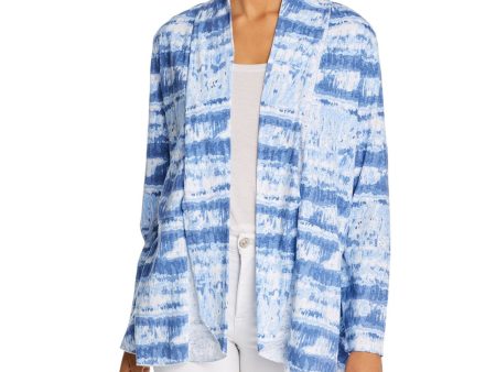 A + A COLLECTION Womens Blue Tie Dye Long Sleeve Open Front Top Online Hot Sale