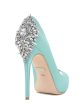 BADGLEY MISCHKA Womens Teal 1  Platform Embellished Padded Kiara Peep Toe Stiletto Slip On Leather Dress Pumps Shoes M Discount