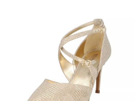 MICHAEL MICHAEL KORS Womens Gold Mixed Media Asymmetrical Glitter Padded Adela Pointed Toe Stiletto Buckle Dress Pumps Shoes M For Cheap