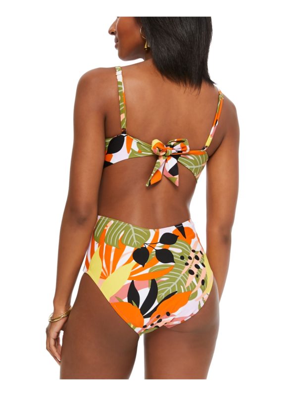 BAR III Women s Green Printed Removable Cups Deep V Neck Cutout Ring One Piece Swimsuit Online Hot Sale