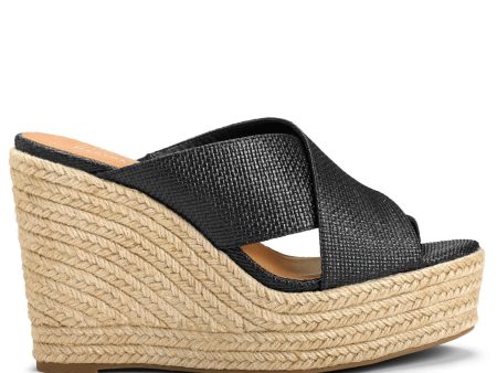 AEROSOLES MARTHA STEWART Womens Black 1.5   Platform Rope-Wrapped Wedge Criss-Cross Straps Comfort Stretch Woodside Open Toe Wedge Slip On Sandals Shoes M Cheap