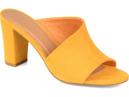 JOURNEE COLLECTION Womens Yellow D orsay Design Cushioned Allea Open Toe Block Heel Slip On Heeled Mules Shoes Online Hot Sale