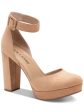 SUN STONE Womens Beige 1  Platform Padded Adjustable Ankle Strap Estrella Round Toe Block Heel Buckle Pumps Shoes M on Sale