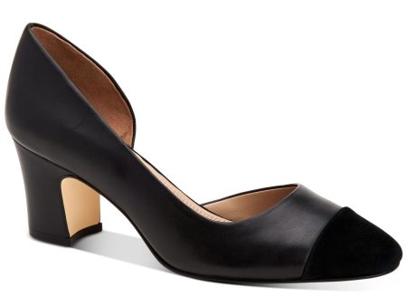 CHARTER CLUB Womens Black Cap Toe D orsay Brandiee Almond Toe Block Heel Slip On Leather Dress Pumps Shoes M Online now