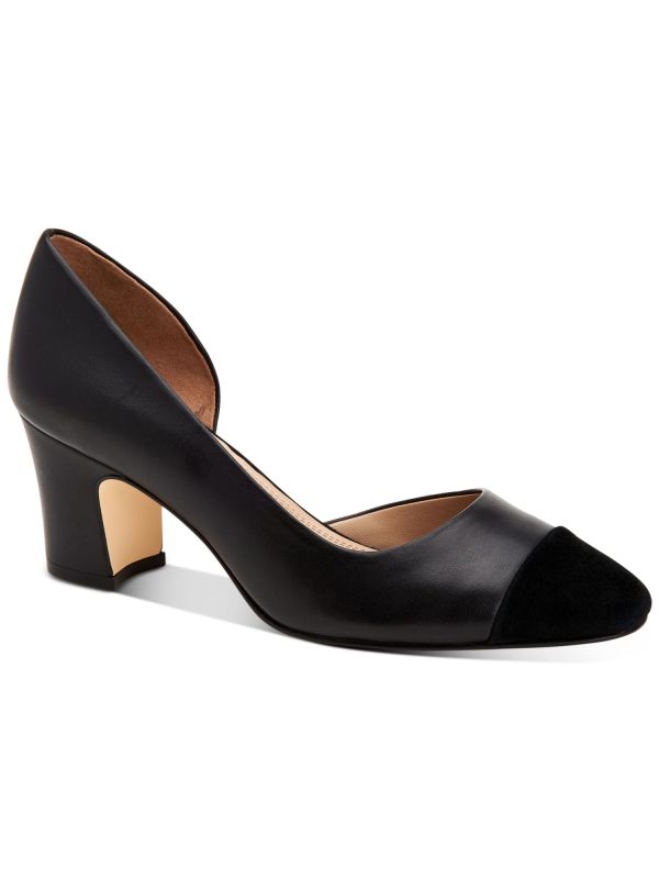 CHARTER CLUB Womens Black Cap Toe D orsay Brandiee Almond Toe Block Heel Slip On Leather Dress Pumps Shoes M Online now