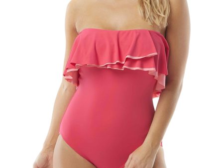 CONTOURS Women s Pink Flounced Removable Straps One Piece Swimsuit Discount