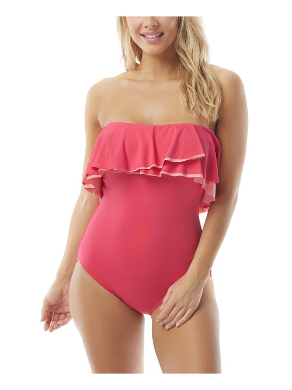 CONTOURS Women s Pink Flounced Removable Straps One Piece Swimsuit Discount