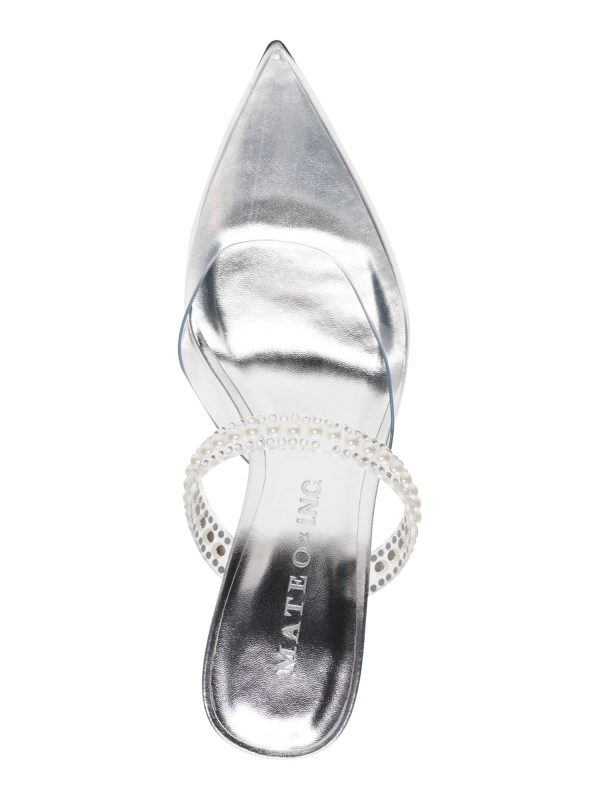 INC Womens Silver Embellished Cindy Pointy Toe Stiletto Dress Heeled Mules Shoes M Sale