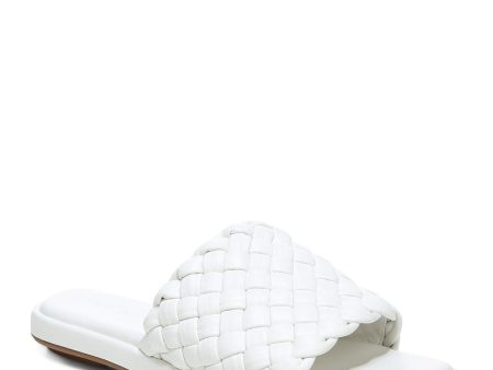 VINCE. Womens White Cushioned Woven Rumi Square Toe Slip On Leather Slide Sandals Shoes M on Sale