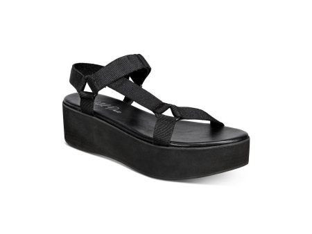 WILD PAIR Womens Black Flatform Ring Hardware Asymmetrical Ankle Strap Sawwyer Platform Slip On Slingback Sandal M For Discount