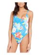 ROXY Women s Blue Floral Removable Cups Deep V Neck Tie She Just Shines One Piece Swimsuit For Discount