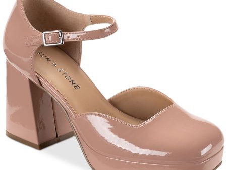 SUN STONE Womens Pink Padded Ankle Strap Vienna Square Toe Block Heel Buckle Pumps Shoes M For Discount