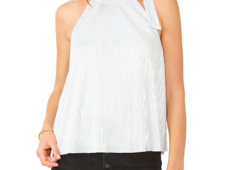 28TH & PARK Womens Silver Tie Pleated Sleeveless Halter Top Online Hot Sale