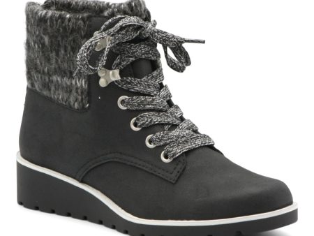 ADRIENNE VITTADINI SPORT Womens Black Color Block Chunky Knit Collar Lace-Up Padded Trilogy Round Toe Wedge Zip-Up Booties M Fashion