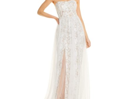 AIDAN AIDAN MATTOX Womens White Mesh Embroidered Zippered Slitted Overlay Lined Corset Floral Sleeveless Sweetheart Neckline Full-Length Formal Gown Dress Fashion