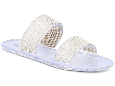 WILD PAIR Womens Silver Rhinestone Juba Round Toe Slip On Jelly M Cheap