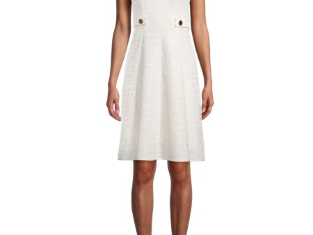 ANNE KLEIN Womens Ivory Zippered Textured Tab Detail Waist Sleeveless V Neck Above The Knee Wear To Work Fit + Flare Dress on Sale