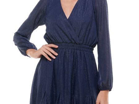 TRIXXI Womens Navy Sheer Surplice Neckline Short Evening Dress For Cheap