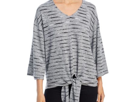 A + A COLLECTION Womens Gray Striped 3 4 Sleeve V Neck Top Supply