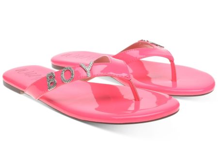 WILD PAIR Womens Pink Rhinestone Fantasia Round Toe Slip On Thong Sandals Shoes M Supply