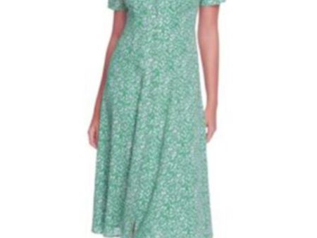 1. STATE Womens Green Tie Floral Short Sleeve V Neck Midi Shift Dress Online