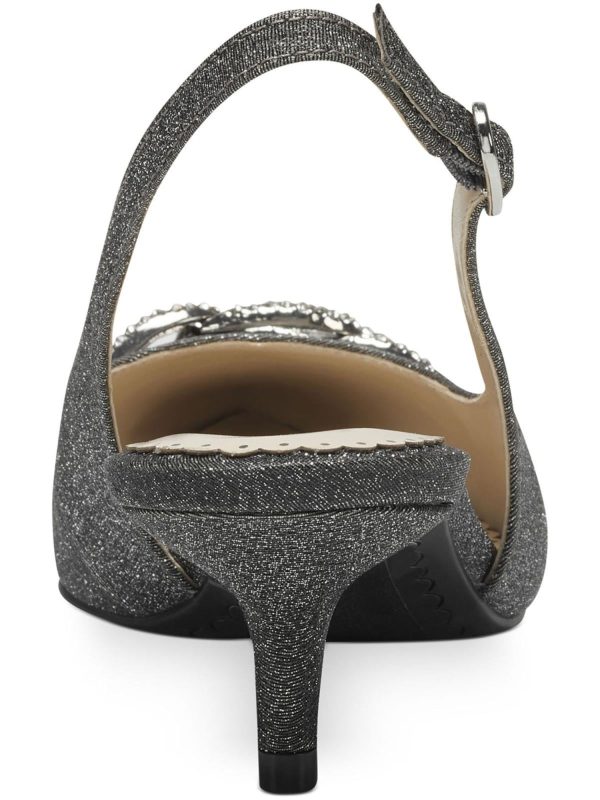 CHARTER CLUB Womens Gray Embellished Comfort Griggs Pointed Toe Kitten Heel Buckle Slingback Online now