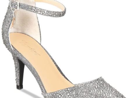 THALIA SODI Womens Gray Buckle Accent Charm Padded D orsay Ankle Strap Glitter Vanesssa Pointed Toe Stiletto Zip-Up Dress Pumps Shoes M Online now