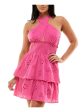 SPEECHLESS Womens Pink Open Back Smocked Cutout Tiered Skirt Lined Sleeveless Halter Short Party Fit + Flare Dress Supply