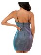 SPEECHLESS Womens Blue Metallic Zippered Low Cut Spaghetti Strap V Neck Mini Party Sheath Dress Hot on Sale