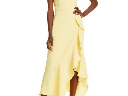 AQUA FORMAL Womens Yellow Zippered Ruffled Lined Sleeveless Scoop Neck Maxi Party Faux Wrap Dress For Sale