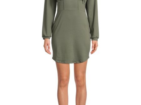 ALMOST FAMOUS Womens Green Stretch Long Sleeve Mini Sheath Dress Online