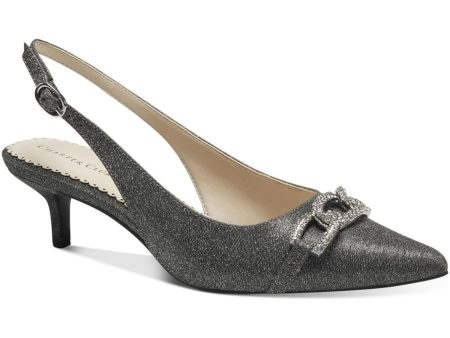 CHARTER CLUB Womens Gray Embellished Comfort Griggs Pointed Toe Kitten Heel Buckle Slingback Online now